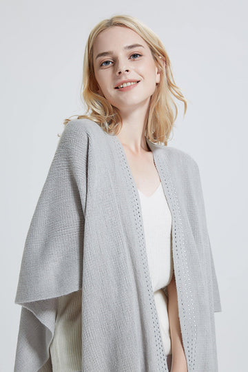 Studded Detail Fringe Knit Wrap - Shopmossrose